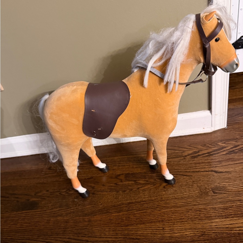 American Girl Tan Plush Horse with White Mane and Brown Saddle